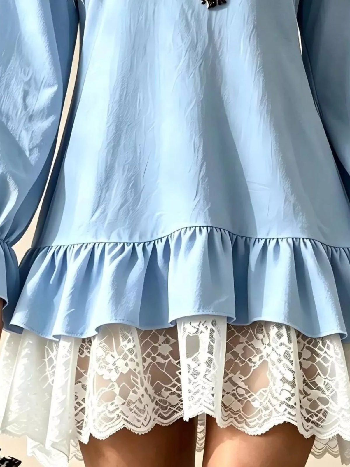 V-Neck Long Sleeve Ruffle Hem Lace Trim Mini Dress – UnapologeticallyGelle